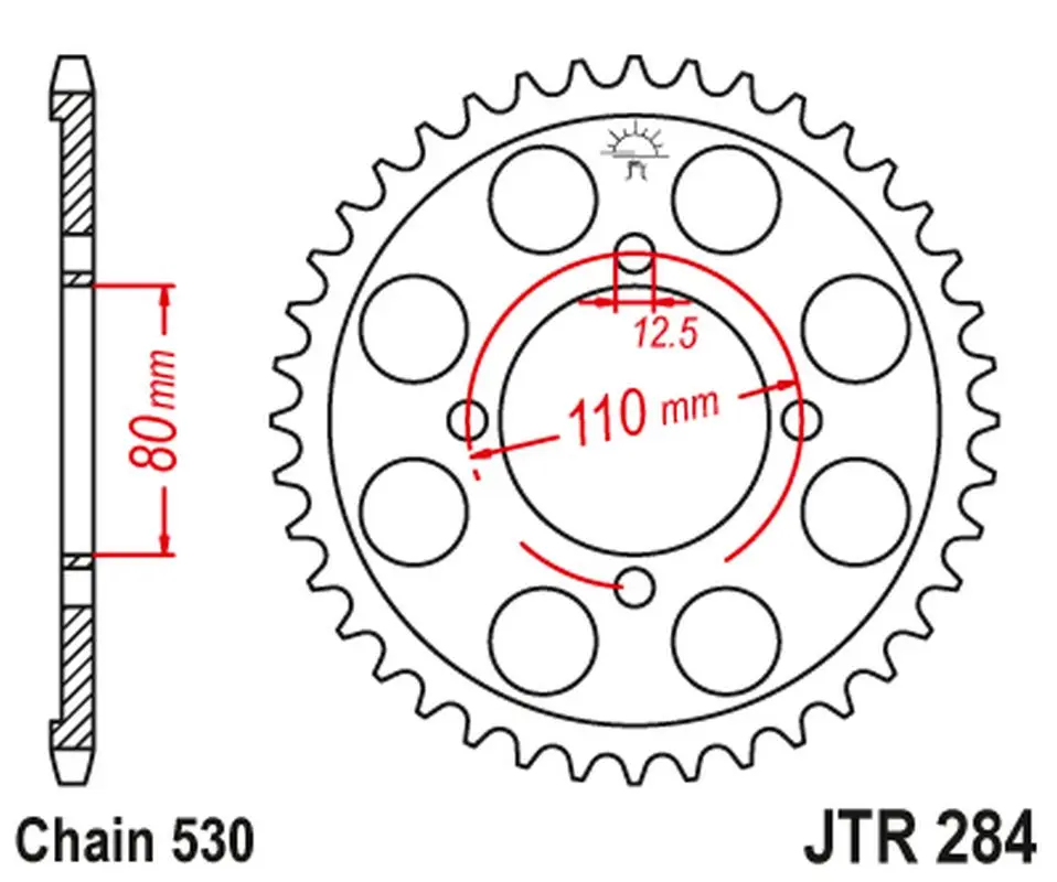 JT zadní řetězové kolečko 284 43 HONDA CB 650 Z,A,B,C '79-'82 (28443JT) (řetěz 530) (JT zadní řetězové kolečko 284 43 HONDA CB 650 Z,A,B,C '79-'82)