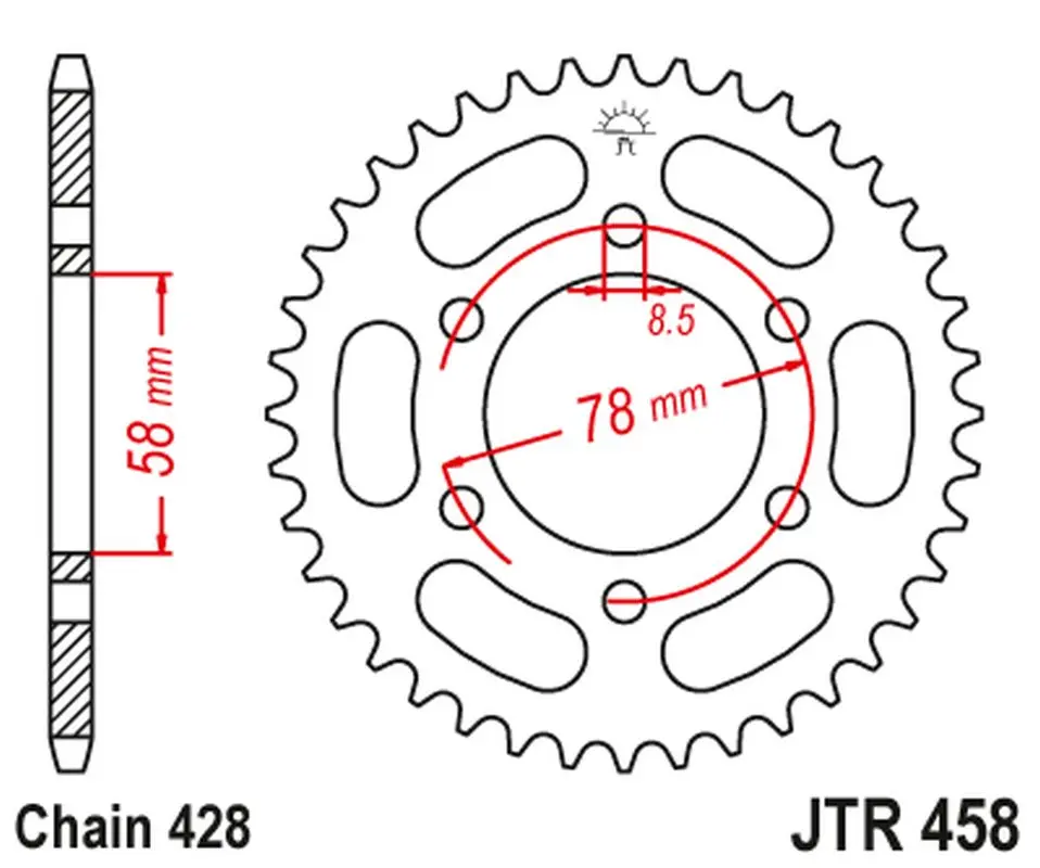 JT zadní řetězové kolečko 826 36 KAWASAKI KH 100 '93-94', KH 125 '83-94' (6 otvorů) (82636JT) (řetěz 428) (JT zadní řetězové kolečko 826 36 KAWASAKI)
