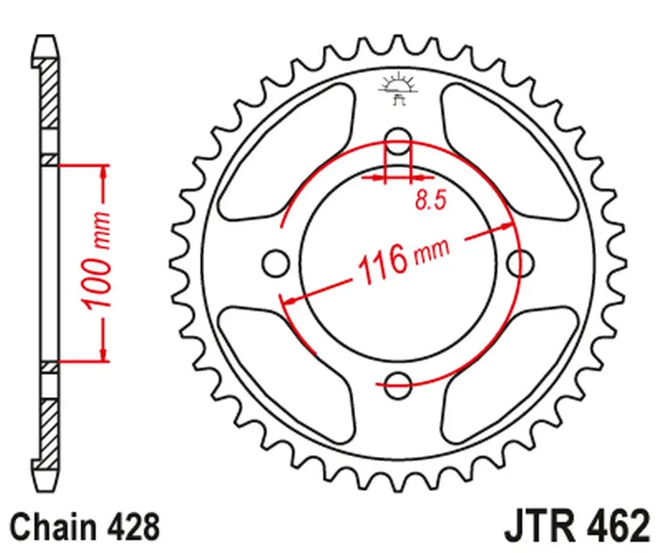 JT zadní řetězové kolečko JTR462 54 KAWASAKI KX 80 '86-99', KX 85 '01-20', KX 100 '86-21' (46254JT) (řetěz 428) konverze (JT zadní řetězové kolečko)