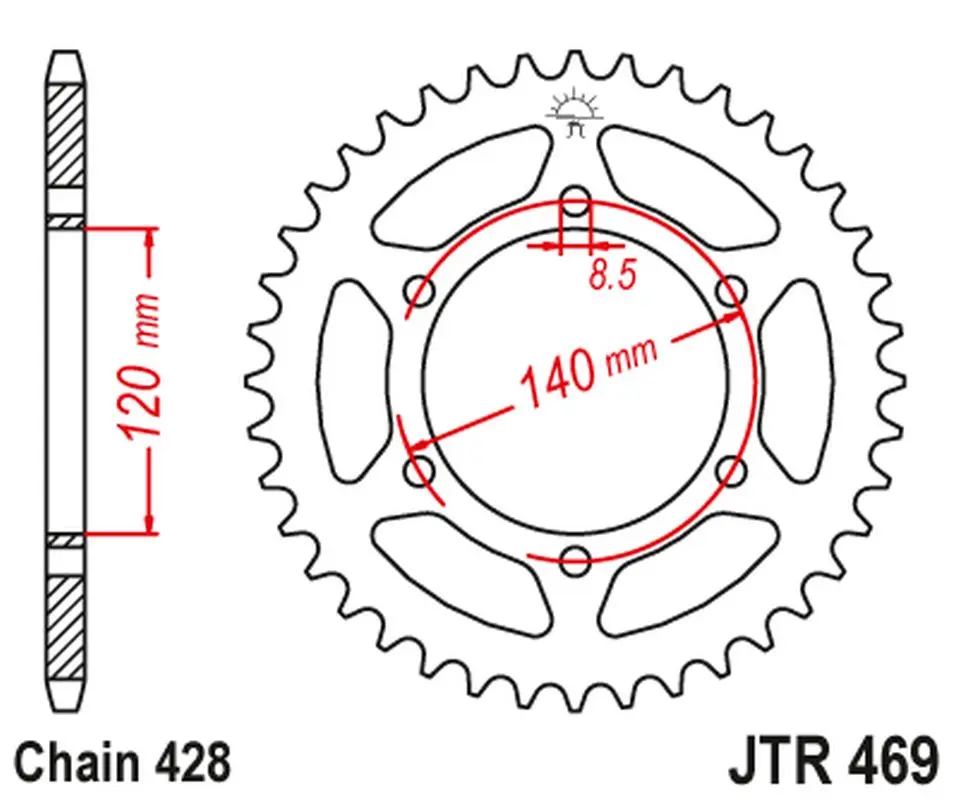 JT zadní řetězové kolečko 469 44 KAWASAKI KE 175 '79-83', KV 175 '81-89' (46944JT) (řetěz 428) na objednávku ( )