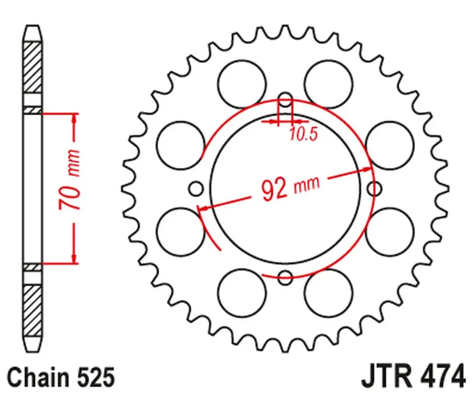JT zadní řetězové kolečko JTR474 48 KAWASAKI KH 250 '75-82', S1 250 '73-75' (47448JT) (řetěz 525) na objednávku (JT zadní řetězové kolečko JTR474 48)