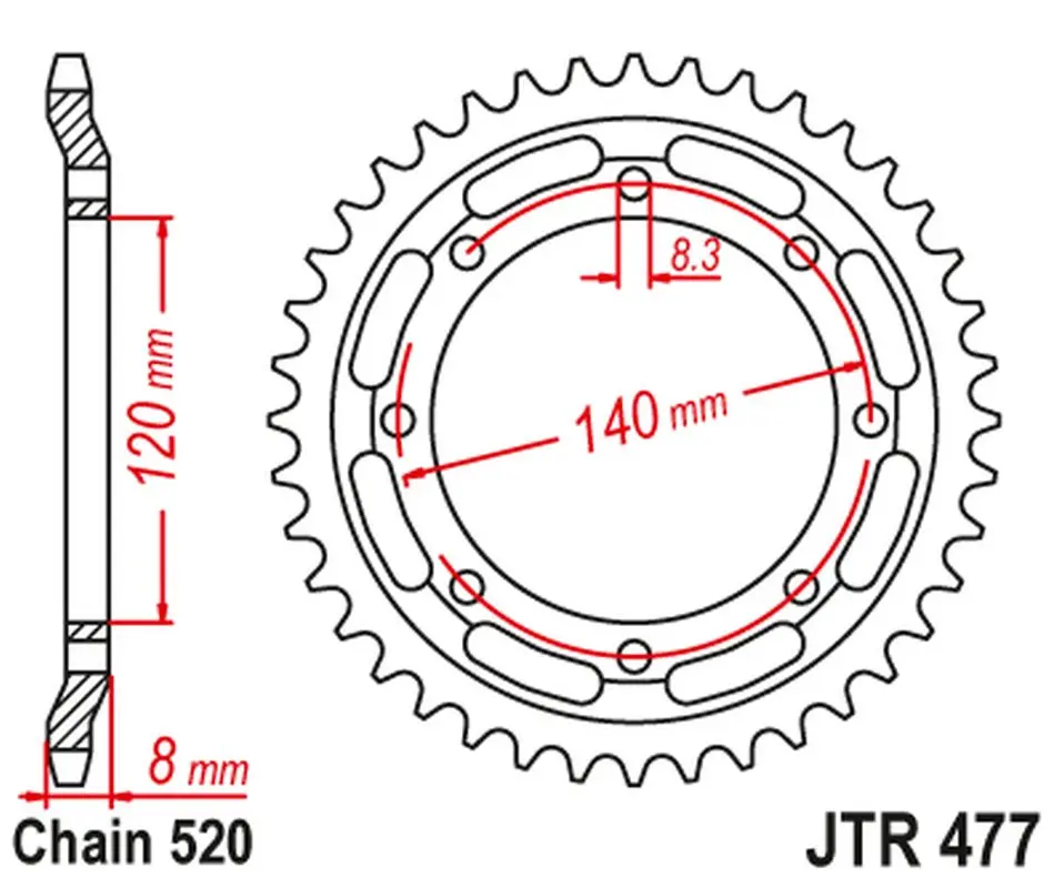 JT zadní řetězové kolečko 506 43 KAWASAKI KLR 600 '84-90' (50643JT) (řetěz 520) ( )