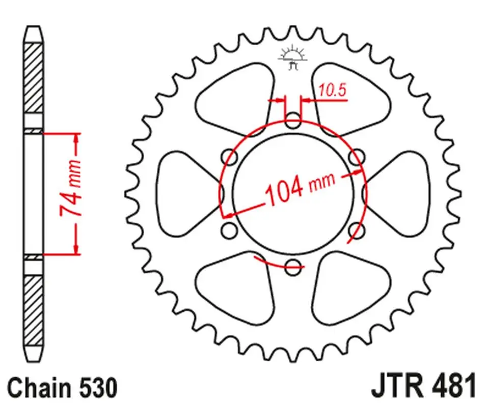 JT zadní řetězové kolečko 481 40 KAWASAKI Z 400/550 '80-83', Z 650 '79', KH 500 '72-75' (48140JT) (řetěz 530) (JT zadní řetězové kolečko 481 40)