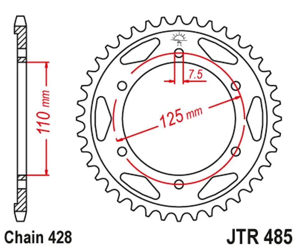 JT zadní řetězové kolečko 485 46 GILERA 125 KK/KZ '06-89', 125 COUGAR '01' (48546JT) (řetěz 428) (JT zadní řetězové kolečko 485 46 GILERA 125 KK/KZ)