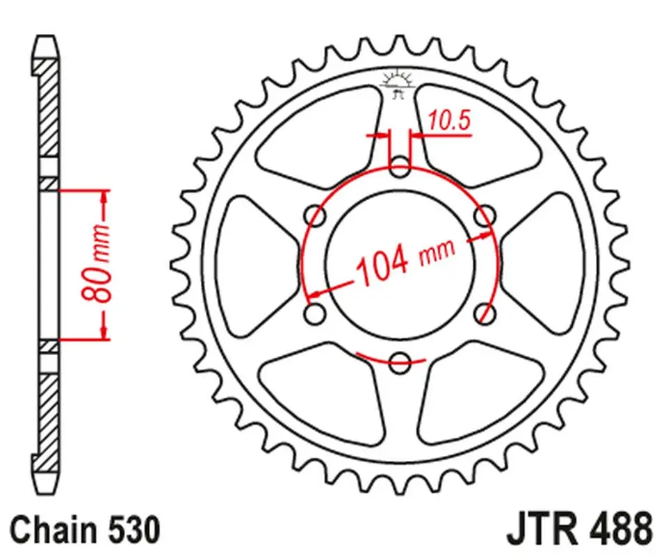 JT zadní řetězové kolečko 488 45 KAWASAKI ZXR750 J '91-'92 (48845JT) (řetěz 530) (JT zadní řetězové kolečko 488 45 KAWASAKI ZXR750 J '91-'92)