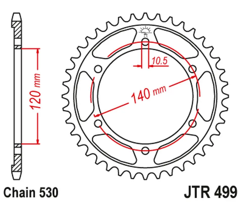 JT zadní řetězové kolečko 498 44 KAWASAKI ZZR600 '90-'92 (-1), SUZUKI GSXR 750 SRAD '96-'97 (+1) (49844JT) (řetěz 530) ( )