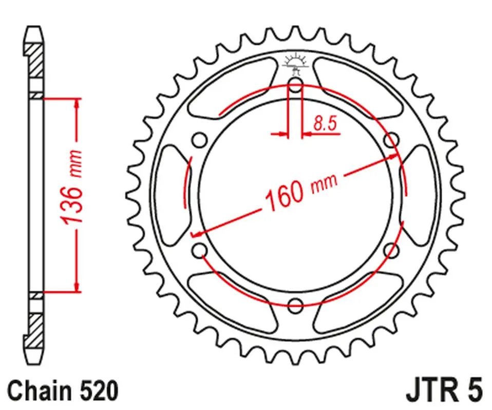 JT zadní řetězové kolečko 3552 39 APRILIA ETX 125 '84 BMW G310 R '16-'20 (-1) (355239JT) (řetěz 520) ( )