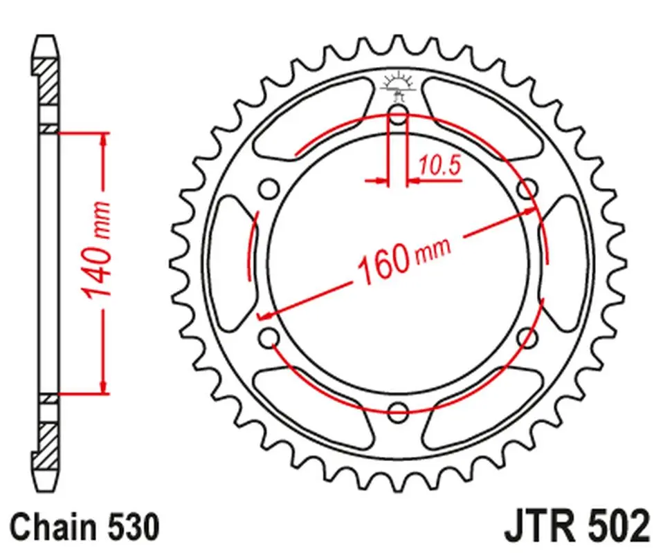 JT zadní řetězové kolečko 502 45 KAWASAKI ZZR 1100 '90-01' (50245JT) (řetěz 530) (JT zadní řetězové kolečko 502 45 KAWASAKI ZZR 1100 '90-01')