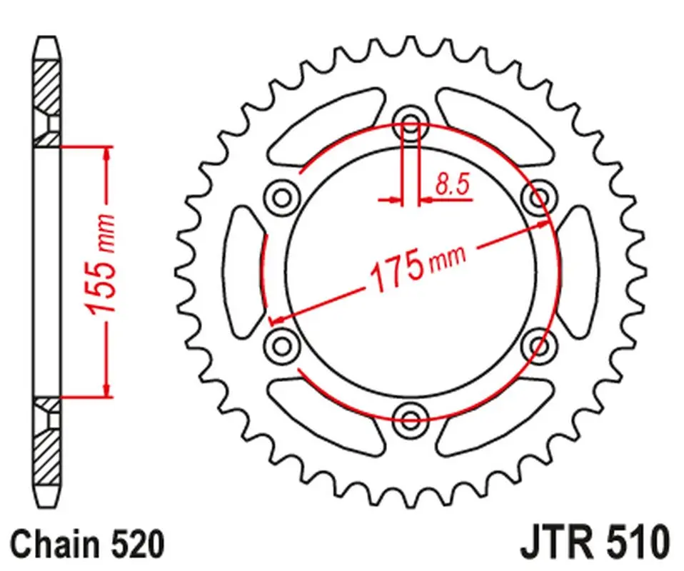 JT zadní řetězové kolečko 1503 46 HUSQVARNA 125/250 WRK '88-89', CAGIVA 125/250 WMX '85-88' (150346JT) (řetěz 520) (JT zadní řetězové kolečko 1503 46)