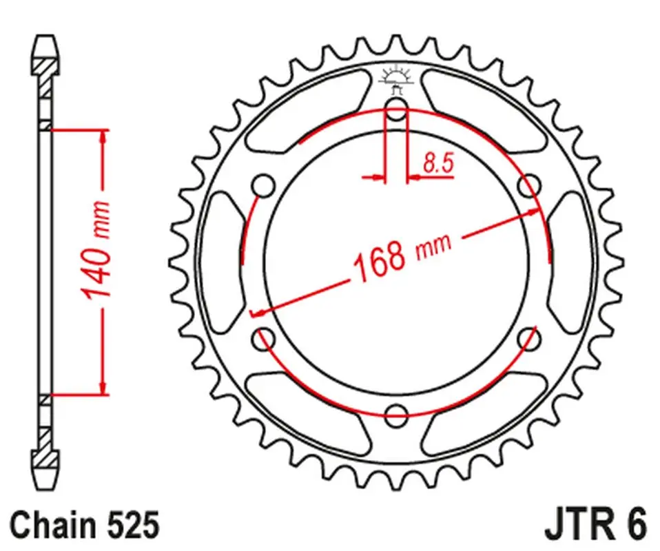 JT zadní řetězové kolečko 4550 42 BMW F800R (otvory pro šrouby 8,5mm) (455042JT) (řetěz 525) černé (JT zadní řetězové kolečko 4550 42 BMW F800R)