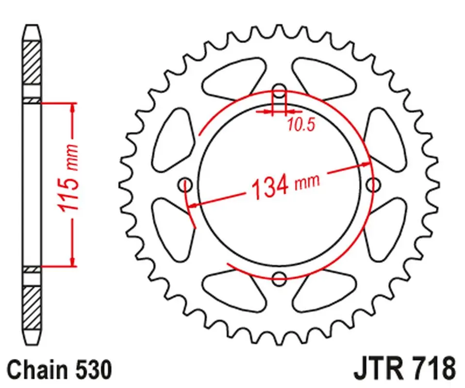 JT zadní řetězové kolečko 711 48 CAGIVA ELEFANT 650/750 '85-89', DUCATI 650/750 INDIANA CUSTOM '87-90' (71148JT) (řetěz 530) (JT zadní řetězové)