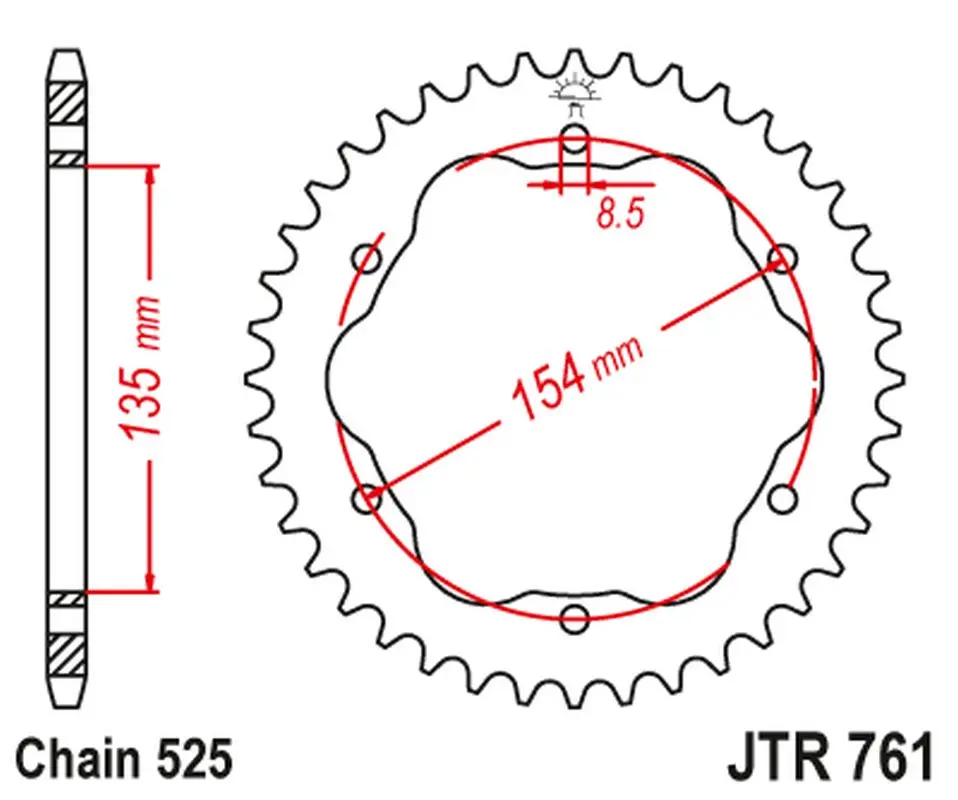 JT zadní řetězové kolečko 4522 39 DUCATI MONSTER 1200/S '14-20, PANIGALE 1103 '18, PANIGALE 1199/1299 '12-19, DIAVEL 1198 '11-18 (potřebný adaptér