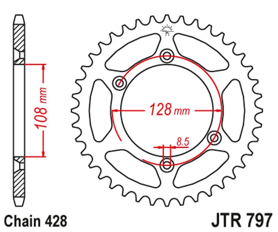 JT zadní řetězové kolečko 4488 57 KAWASAKI KLX 125 '03-06, SUZUKI DR-Z 125 '03-20 (448857JT) (řetěz 428) (JT zadní řetězové kolečko 4488 57 KAWASAKI)