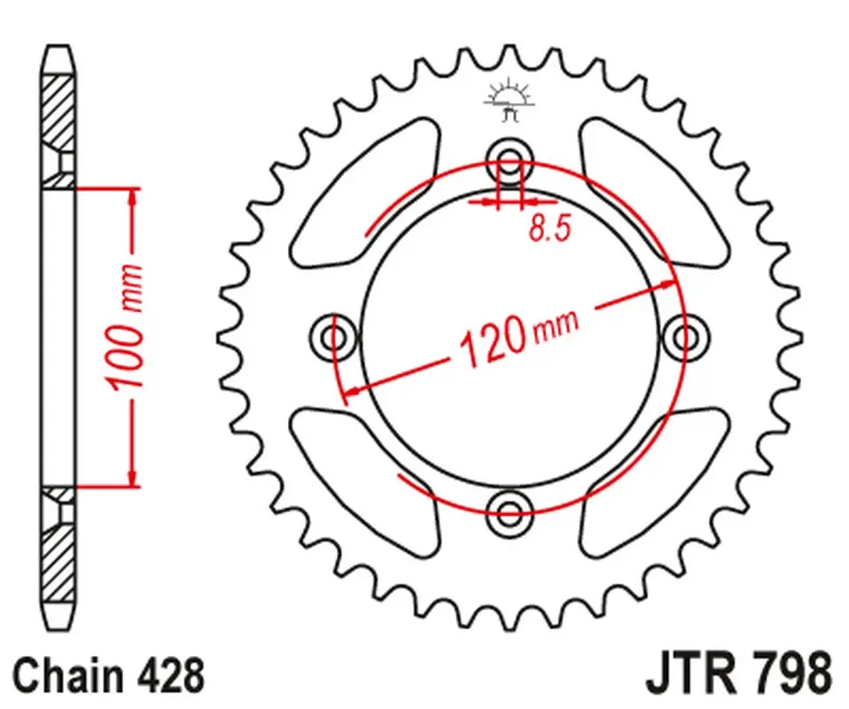 JT zadní řetězové kolečko 798 44 SUZUKI RM 80/85 '83-20, YAMAHA YZ 85 '02-24 (79844JT) (řetěz 428) ( )