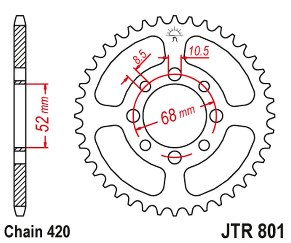 JT zadní řetězové kolečko 801 51 SUZUKI GT 50 '77-80, ZR 50 '82-, APX 50 '84-89, TS 50 '79-83, TSX 50 '92-96, KAWASAKI AE 50 '82-83, AR 50 '91-98