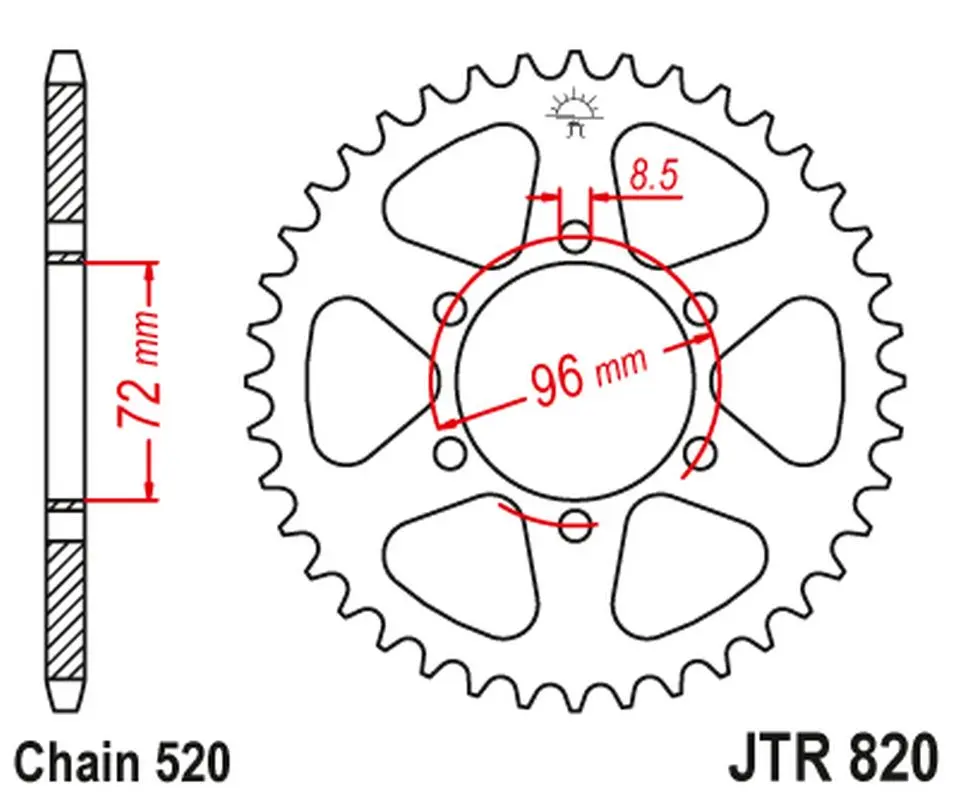 JT zadní řetězové kolečko 829 42 SUZUKI DR 250 '82-87, SP 250 '82-85, DR 370 '78-79, SP 370 '77-82 (82942JT) (ŘETĚZ 520) (JT zadní řetězové kolečko)