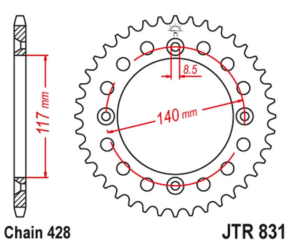 JT zadní řetězové kolečko 831 46 YAMAHA YZ 80L/S '84, '86-92 (83146JT) (ŘETĚZ 428) (JT zadní řetězové kolečko 831 46 YAMAHA YZ 80L/S '84, '86-92)
