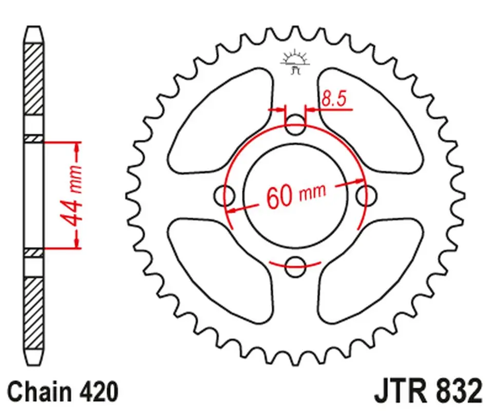 JT zadní řetězové kolečko 832 41 YAMAHA MX 80 '80-82, TY 80, DT 80 '77-83 (83241JT) (řetěz 420) na objednávku (JT zadní řetězové kolečko 832 41)