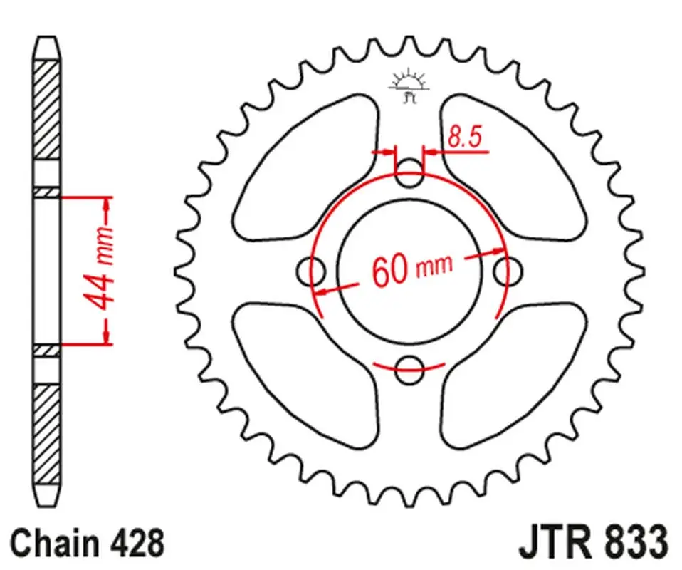 JT zadní řetězové kolečko 833 41 YAMAHA DT 80MX '83-84 (83343JT) (řetěz 428) - nahrazuje JTR833.43 (JT zadní řetězové kolečko 833 41 YAMAHA DT 80MX)
