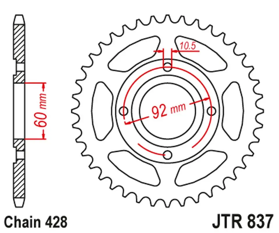 JT zadní řetězové kolečko 838 39 YAMAHA RD 125 '75-81, RD 200 '78-81 (83839JT) (řetěz 428) na objednávku ( )
