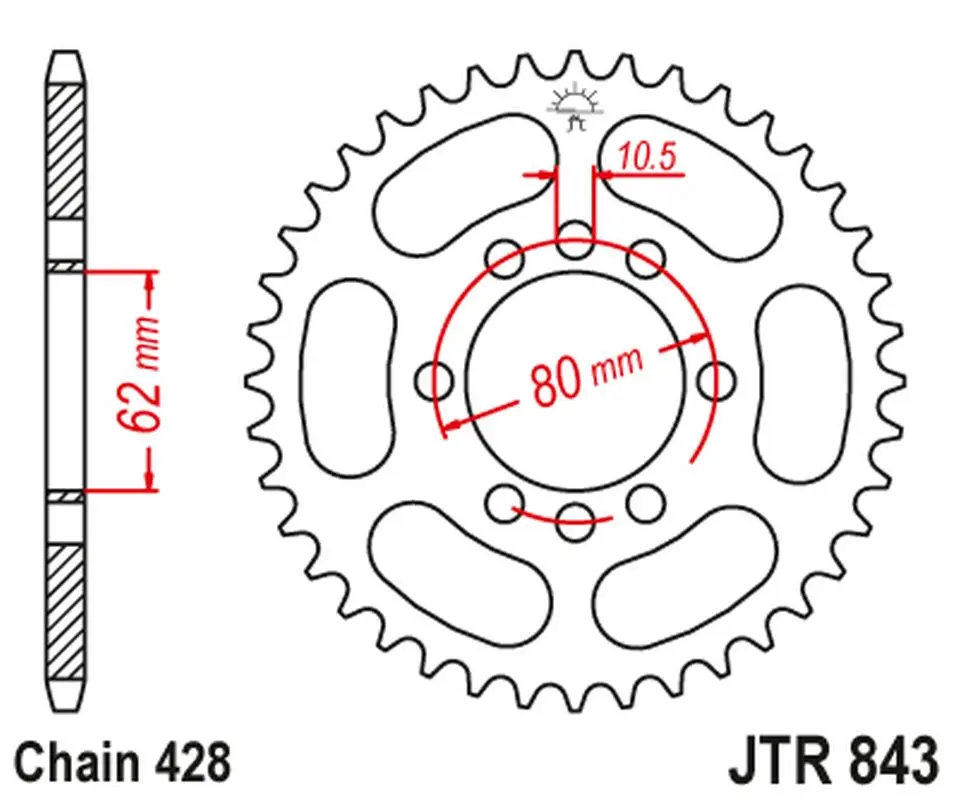 JT zadní řetězové kolečko 843 48 YAMAHA DT 80LC '83-84, DT 125 LC (-1), SR 125 '80-94 (-1) (84348JT) (řetěz 428) (JT zadní řetězové kolečko 843 48)