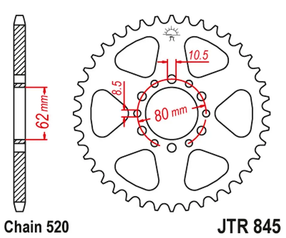 JT zadní řetězové kolečko 845 40 YAMAHA YZ 100 '76-77, SR 250 '85-96 (84540JT) (řetěz 520) na objednávku (JT zadní řetězové kolečko 845 40 YAMAHA YZ)