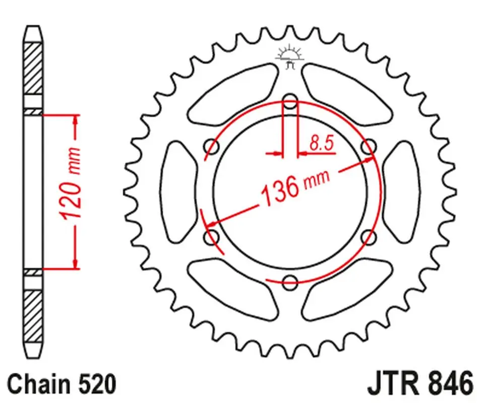 JT zadní řetězové kolečko 859 37 YAMAHA SRX 600 '86-94 (85937JT) (řetěz 520) ( )