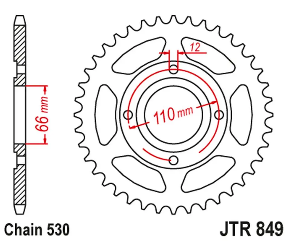 JT řetězové kolečko zadní 849 38 YAMAHA RD 250 '77-78, RD 400 '76-78 (84938JT) (řetěz 530) na objednávku (JT řetězové kolečko zadní 849 38 YAMAHA RD)