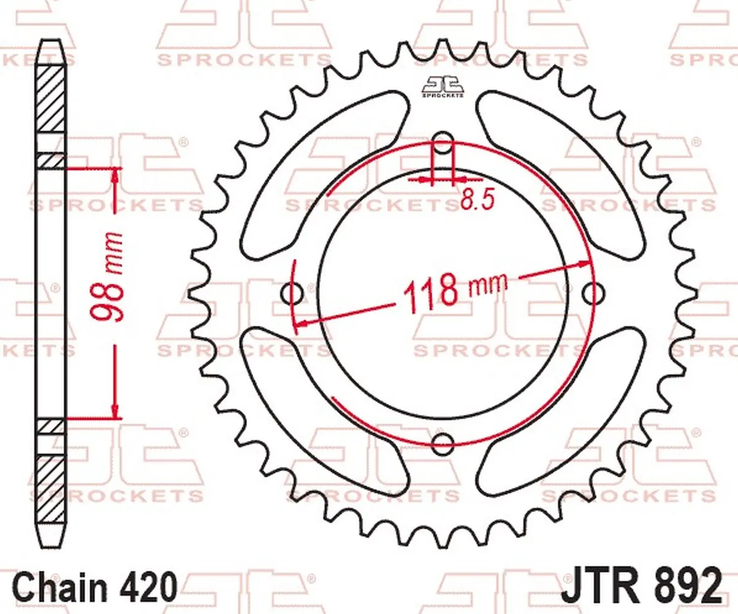 JT řetězové kolečko zadní 4794 48 KTM SX 65 25-26 (OEM: A40510051048C1) (479448JT) (řetěz 420) ( )