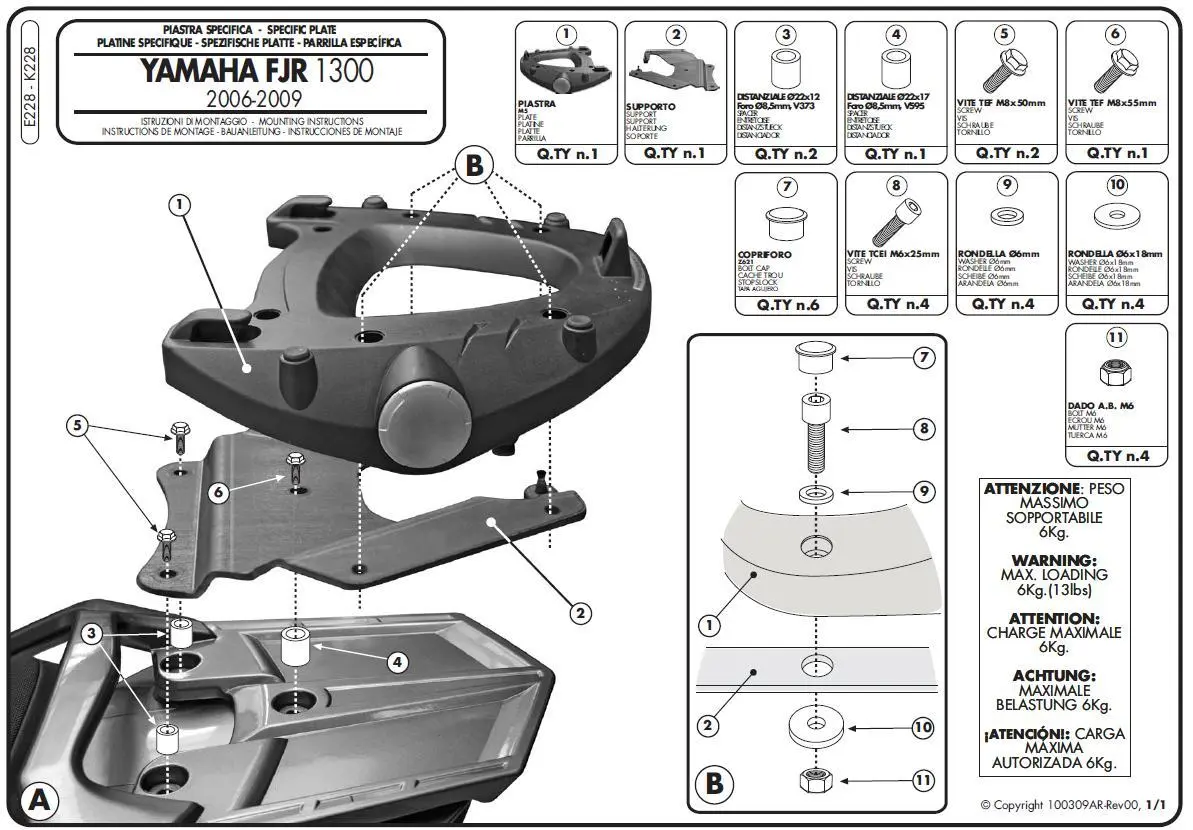 KAPPA zadní nosič kufru YAMAHA FJR 1300 06-20 ( s plotnou MONOKEY ) (KAPPA zadní nosič kufru YAMAHA FJR 1300 06-20 ( s plotnou MONOKEY ))