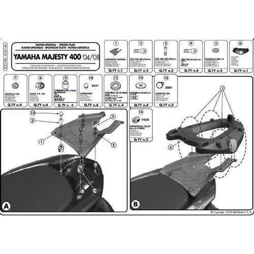 KAPPA zadní nosič kufru YAMAHA MAJESTY 400 (04-14) ( s plotnou MONOLOCK ) (KAPPA zadní nosič kufru YAMAHA MAJESTY 400 (04-14) ( s plotnou MONOLOCK ))