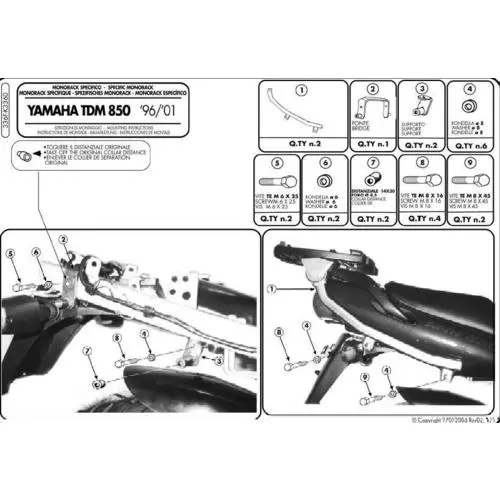 KAPPA zadní nosič kufru YAMAHA TDM 850 (96-01) ( bez plotny ) (KAPPA zadní nosič kufru YAMAHA TDM 850 (96-01) ( bez plotny ))