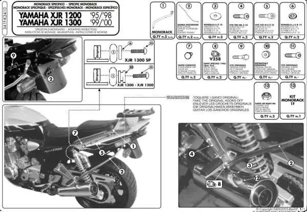 KAPPA zadní nosič kufru YAMAHA XJR 1200 (95-98), XJR 1300 (98-02) ( bez plotny ) (KAPPA zadní nosič kufru YAMAHA XJR 1200 (95-98), XJR 1300 (98-02) ()
