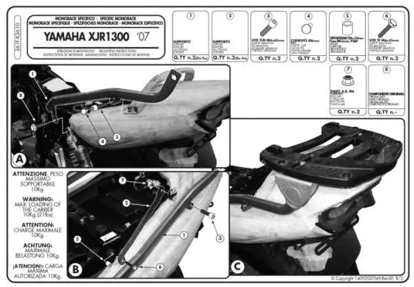 KAPPA zadní nosič kufru YAMAHA XJR 1300 (07-14) ( bez plotny ) (KAPPA zadní nosič kufru YAMAHA XJR 1300 (07-14) ( bez plotny ))