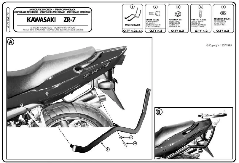 KAPPA zadní nosič kufru KAWASAKI ZR7 / ZR7S 750 (99-04) ( bez plotny ) (KAPPA zadní nosič kufru KAWASAKI ZR7 / ZR7S 750 (99-04) ( bez plotny ))