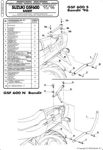 KAPPA zadní nosič kufru SUZUKI GSF 600 BANDIT / S (96-99), GSF 1200 BANDIT (96-99) ( bez plotny ) (KAPPA zadní nosič kufru SUZUKI GSF 600 BANDIT / S)