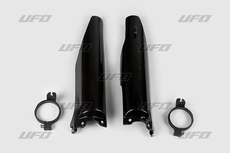 UFO kryty předních vidlic KAWASAKI KX 125/250 04-08, KXF 250 04-05 barva černá (s vodítky) - nahrazuje KA0376001, KA03763001 a SU03935001 (UFO kryty)