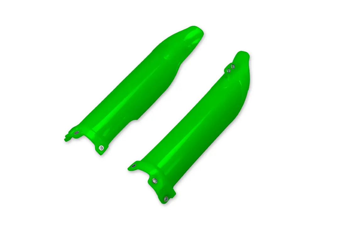 UFO kryty přední vidlice KAWASAKI KXF 250 09-26, KXF 450 09-26, barva zelená (UFO kryty přední vidlice KAWASAKI KXF 250 09-26, KXF 450 09-26, barva)