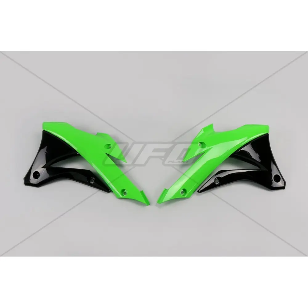 UFO kryty chladiče KAWASAKI KX 85 14-21, KX 100 14-21 barva zelená černá (UFO kryty chladiče KAWASAKI KX 85 14-21, KX 100 14-21 barva zelená černá)