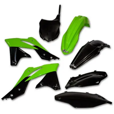 UFO kompletní sada plastů KAWASAKI KXF 250 13-16, barva OEM (zelená/černá) (KA219E999) (UFO kompletní sada plastů KAWASAKI KXF 250 13-16, barva OEM)