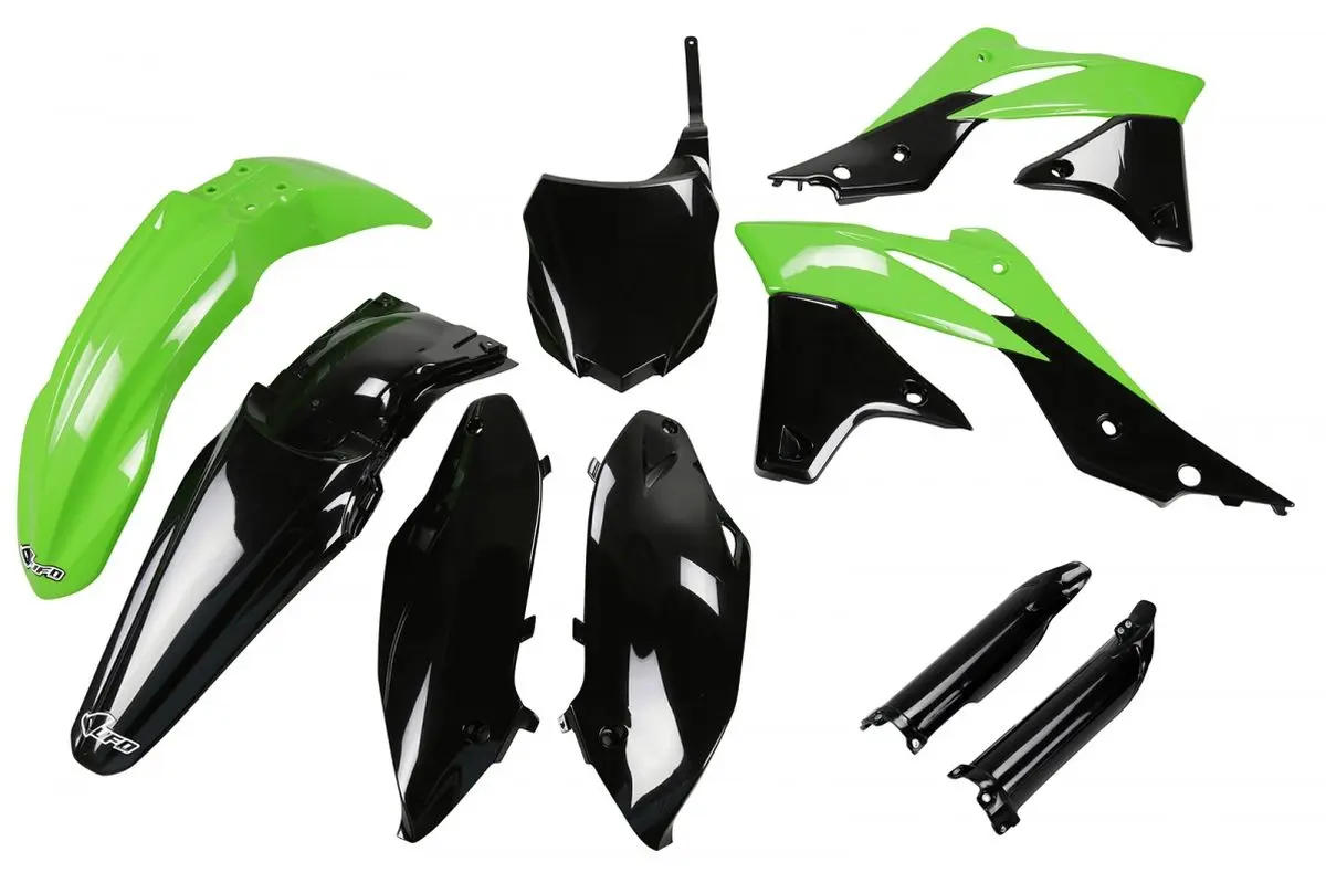 UFO kompletní sada plastů (FULL KIT) s kryty tlumičů KAWASAKI KXF 250 13-16, barva OEM 13, (zelená/černá) (KA219E999) ( )