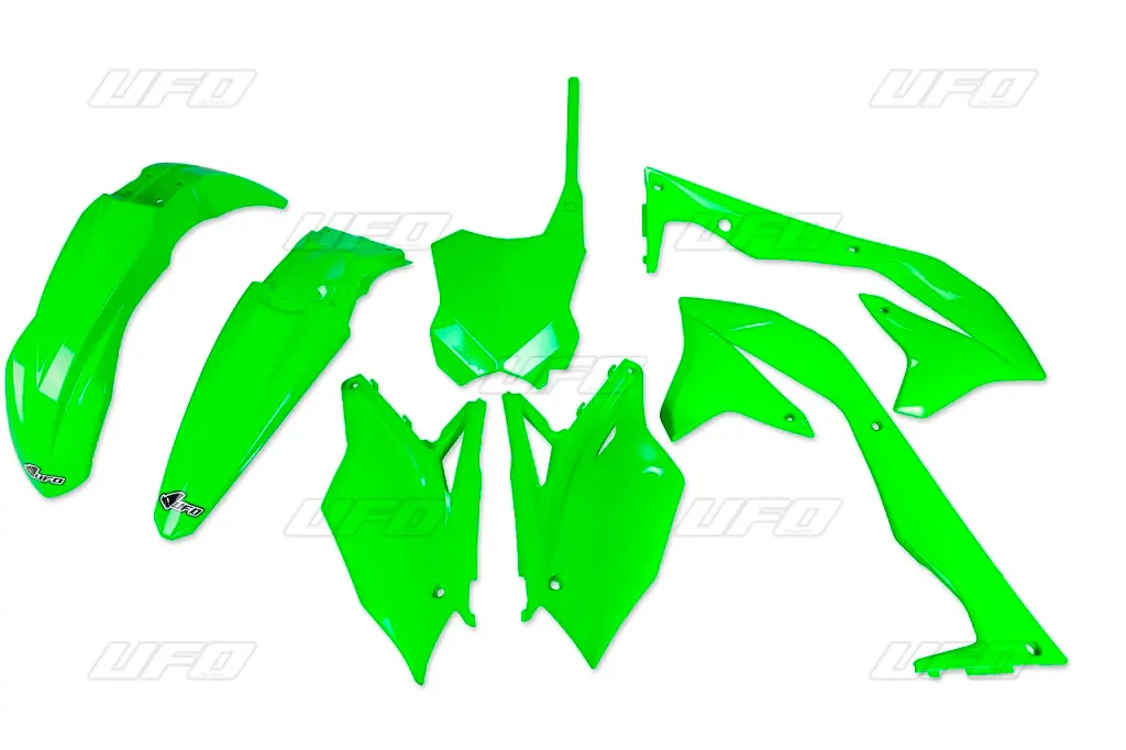 UFO kompletní sada plastů KAWASAKI KXF 450 16-17 barva zelená fluorescenční (KA223AFLU) (UFO kompletní sada plastů KAWASAKI KXF 450 16-17 barva)