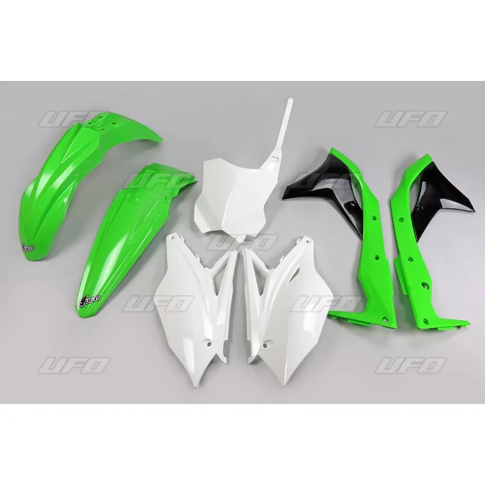 UFO kompletní sada plastů KAWASAKI KXF 250 18-20 barva OEM 18 (bílá/zelená) (KA225E999) (UFO kompletní sada plastů KAWASAKI KXF 250 18-20 barva OEM)