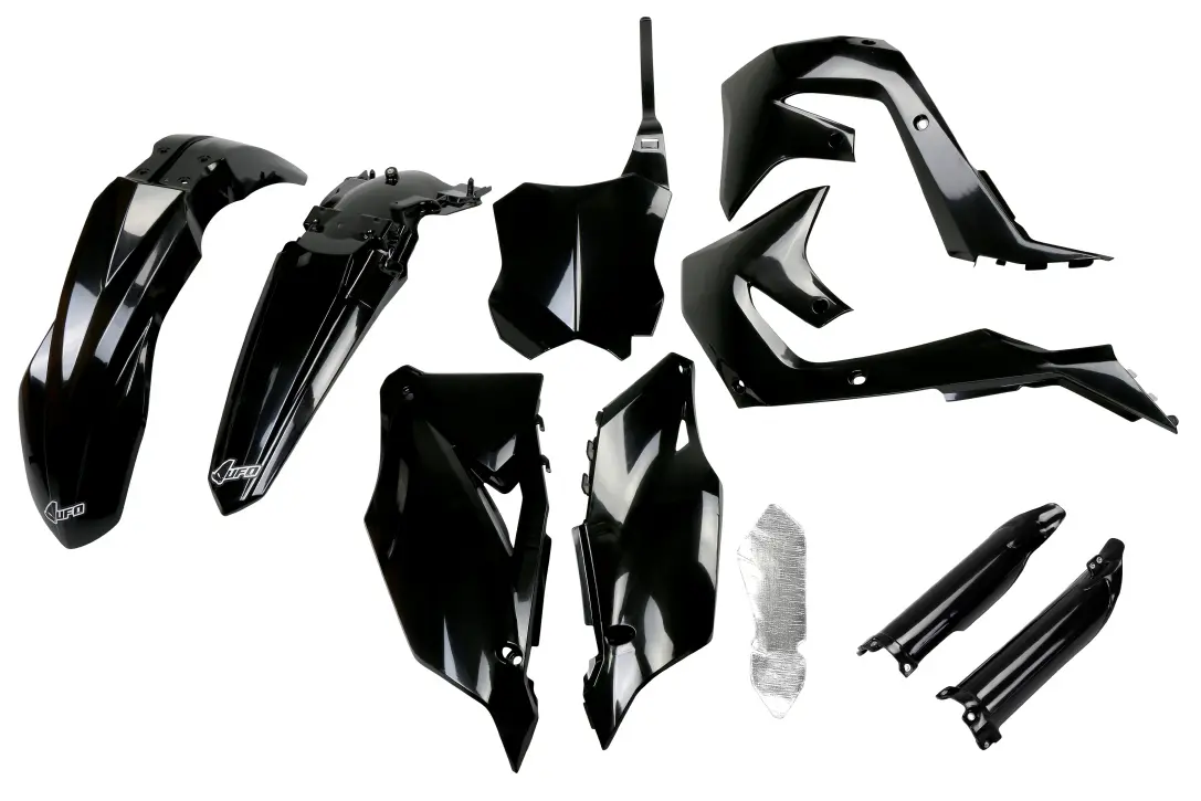 UFO kompletní sada plastů (FULL KIT) s kryty tlumičů KAWASAKI KXF 250 21-24, KXF 450 19-23 barva černá (UFO kompletní sada plastů (FULL KIT) s kryty)