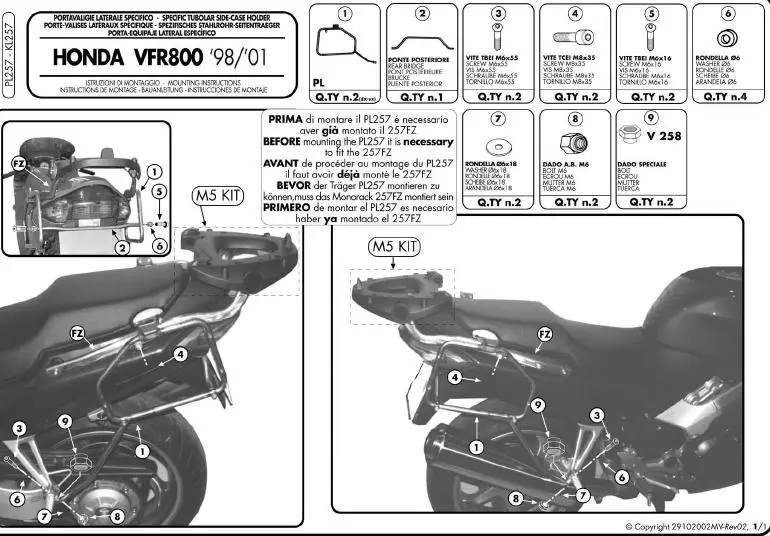 KAPPA boční nosič kufru MONOKEY HONDA VFR 800 (98-01) (KAPPA boční nosič kufru MONOKEY HONDA VFR 800 (98-01))