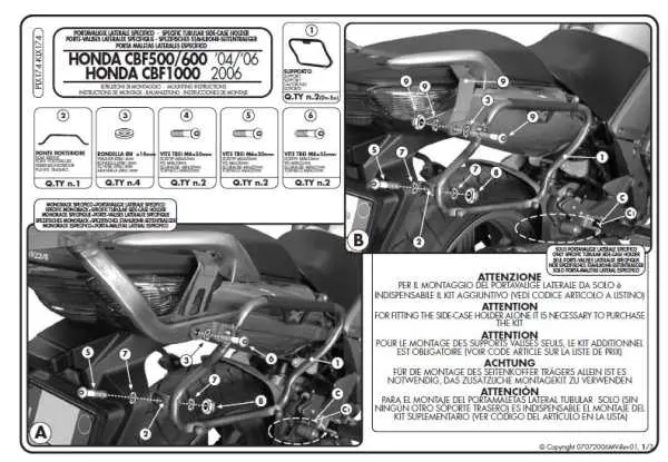 KAPPA boční nosič kufru MONOKEY SIDE HONDA CBF 500 04-12 /600/1000 - pouze pod kufry K33N K'ROAD (KAPPA boční nosič kufru MONOKEY SIDE HONDA CBF 500)