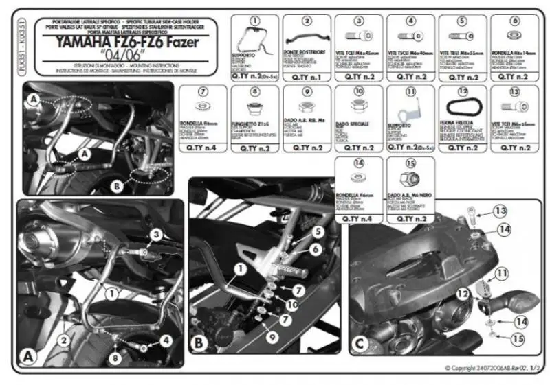 KAPPA boční nosič kufrů MONOKEY SIDE YAMAHA FZ6 / FAZER (04-06) - pouze pod kufry K33N K'ROAD (KAPPA boční nosič kufrů MONOKEY SIDE YAMAHA FZ6 /)