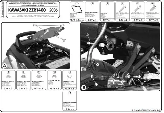 KAPPA boční nosič kufrů MONOKEY SIDE KAWASAKI ZZR 1400 (06-11) ZX 14 (06-11) - pouze pod kufry K33N K'ROAD (KAPPA boční nosič kufrů MONOKEY SIDE)