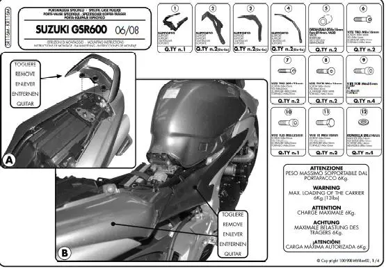 KAPPA zadní nosič kufru SUZUKI GSR 600 (06-11) (s plotnou MONOLOCK) (KAPPA zadní nosič kufru SUZUKI GSR 600 (06-11) (s plotnou MONOLOCK))
