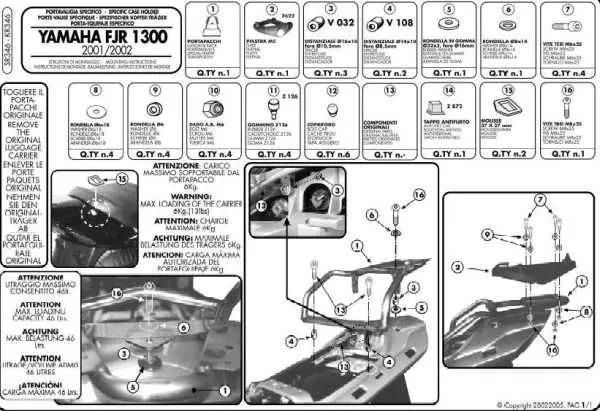 KAPPA nosič zadního kufru YAMAHA FJR 1300 (01-05) ( s plotnou MONOKEY ) ( )